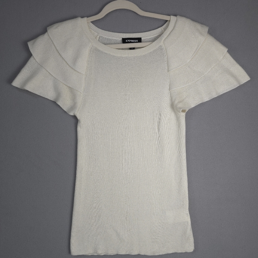 Express Women's Med Cream Knit Sweater Cap Sleeves